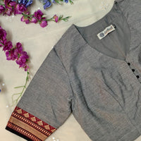 Grey Narayanpet Border Readymade Blouse | Godhuli