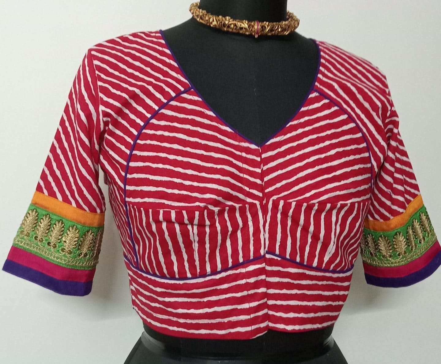 Buy Red Leheriya Stripes Blouse | Godhuli