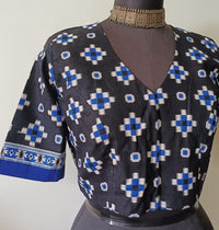 Black Blue Geometric Print Readymade Blouse | Godhuli
