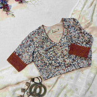 Indigo Blue Kalamkari Readymade Blouse | Godhuli