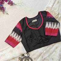 Black Blouse with Pink Red Ikat Readymade Blouse | Godhuli