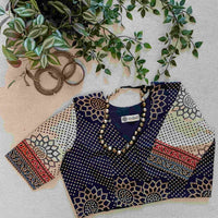 Indigo Beige Bandhani Print Gamathi Readymade Blouse | Godhuli