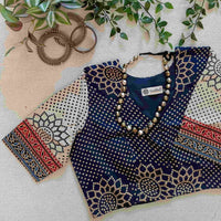 Indigo Beige Bandhani Print Gamathi Readymade Blouse | Godhuli
