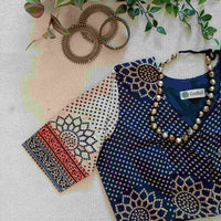 Indigo Beige Bandhani Print Gamathi Readymade Blouse | Godhuli