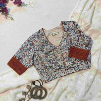 Indigo Blue Kalamkari Readymade Blouse | Godhuli