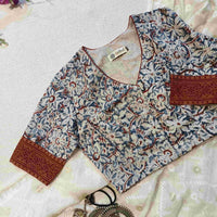 Indigo Blue Kalamkari Readymade Blouse | Godhuli
