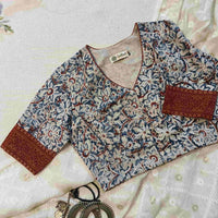Indigo Blue Kalamkari Readymade Blouse | Godhuli