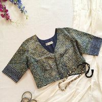 Indigo Cyan Colour Ajrakh Readymade Blouse | Godhuli