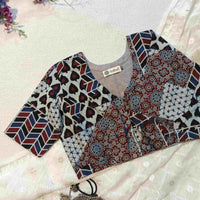 Indigo Maroon Abstract Ajrakh Readymade Blouse | Godhuli