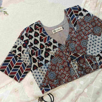 Indigo Maroon Abstract Ajrakh Readymade Blouse | Godhuli