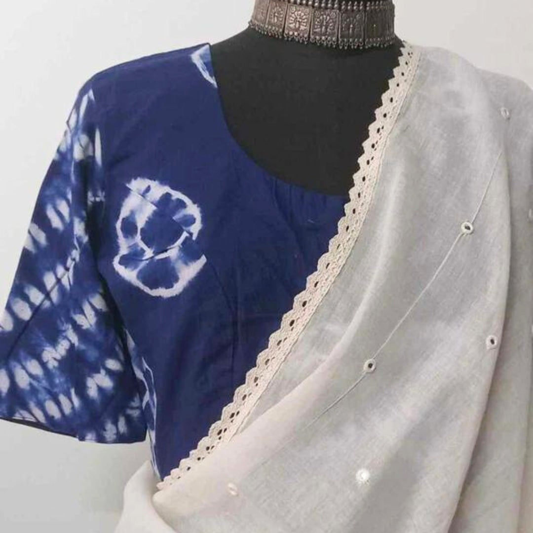 Ink Blue Shibori Readymade Blouse | Godhuli