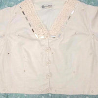 Ivory Crop Top Readymade Blouse with Mirror Work | Godhuli
