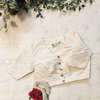 Ivory Embroidered Readymade Blouse with Cutwork Sleeves | Godhuli