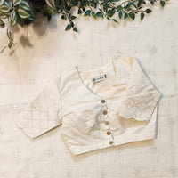 Ivory Embroidered Readymade Blouse with Cutwork Sleeves | Godhuli