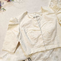 Ivory Mirrorwork Bengali Sleeves Readymade Blouse | Godhuli