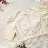 Ivory Mirrorwork Bengali Sleeves Readymade Blouse | Godhuli