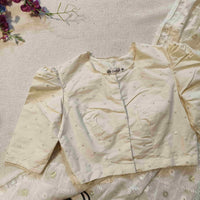 Ivory Mirrorwork Bengali Sleeves Readymade Blouse | Godhuli