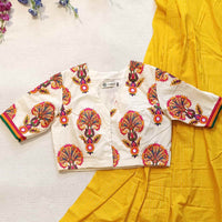 Ivory Multicolour Embroidery Readymade Blouse | Godhuli