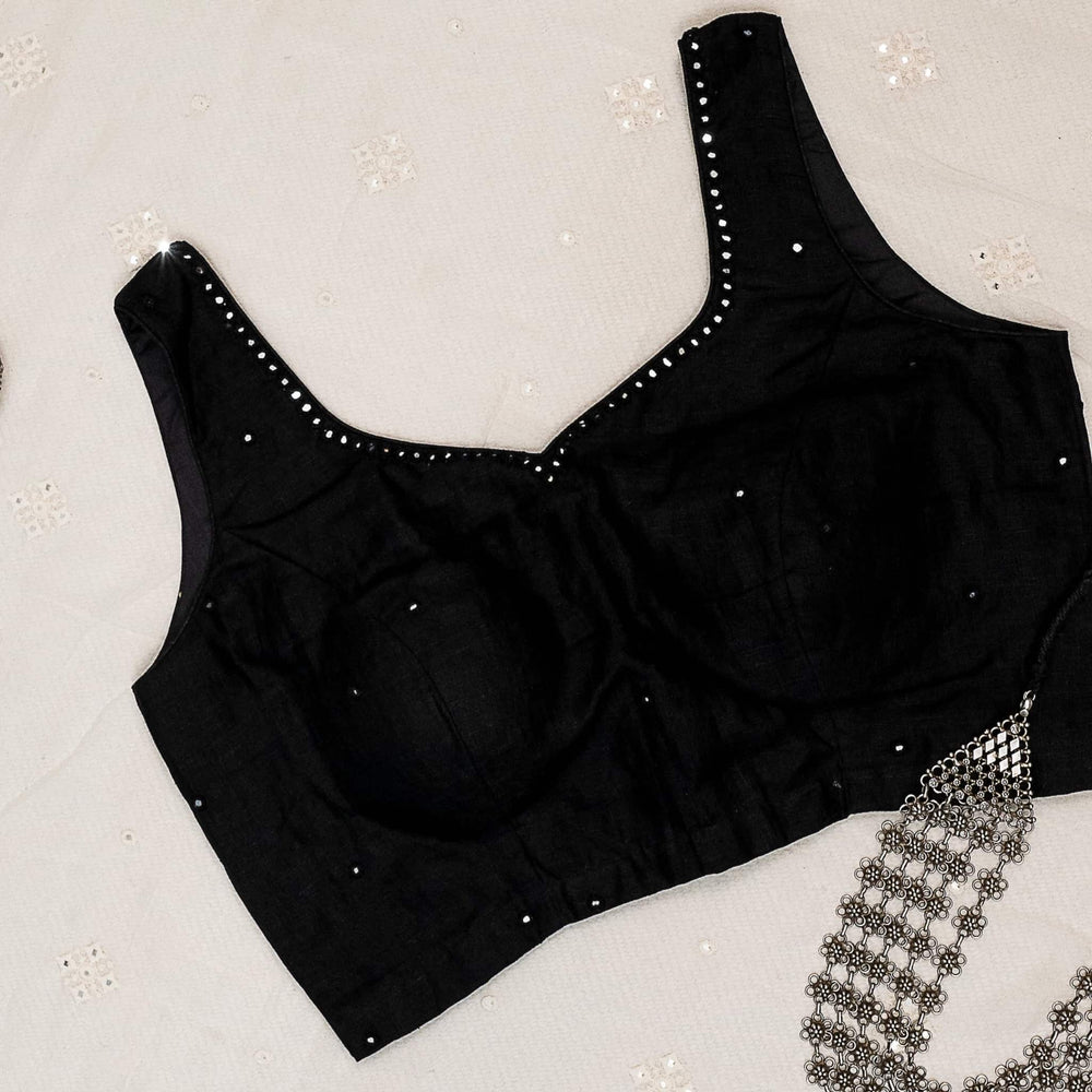 Black Mirrorwork Sleeveless Readymade Blouse | Godhuli