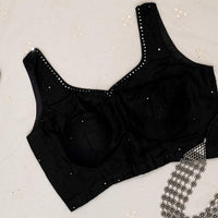 Black Mirrorwork Sleeveless Readymade Blouse | Godhuli