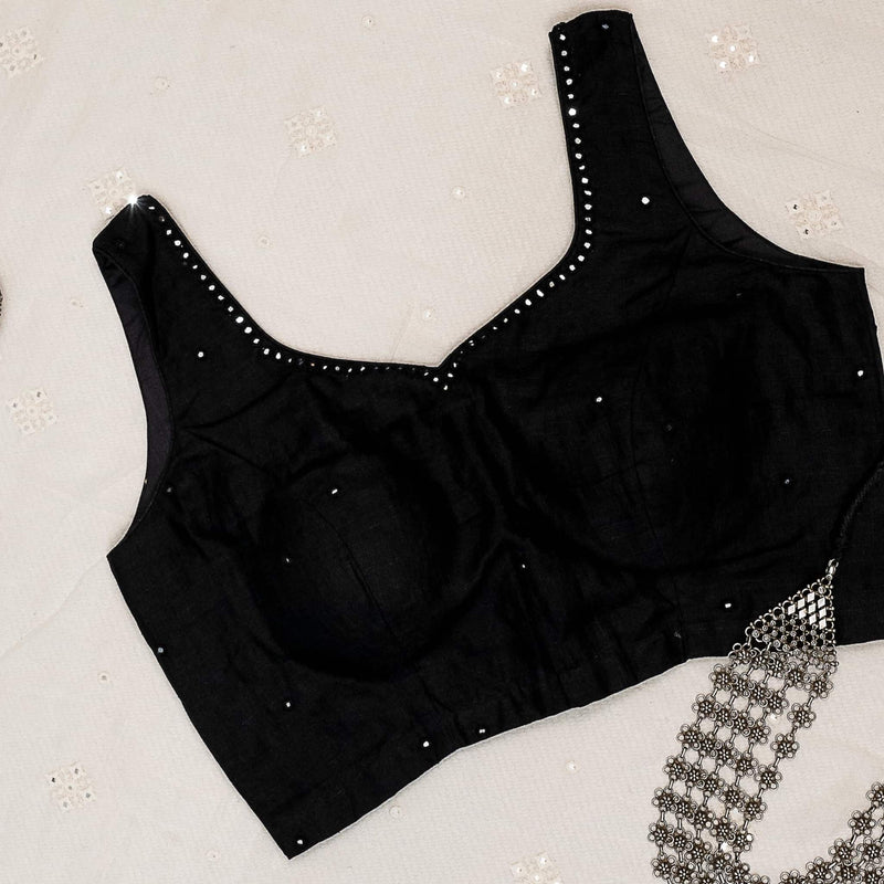 Black Mirrorwork Sleeveless Readymade Blouse | Godhuli