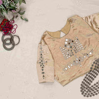 Beige Gaji Silk Mirror Work Readymade Blouse | Godhuli