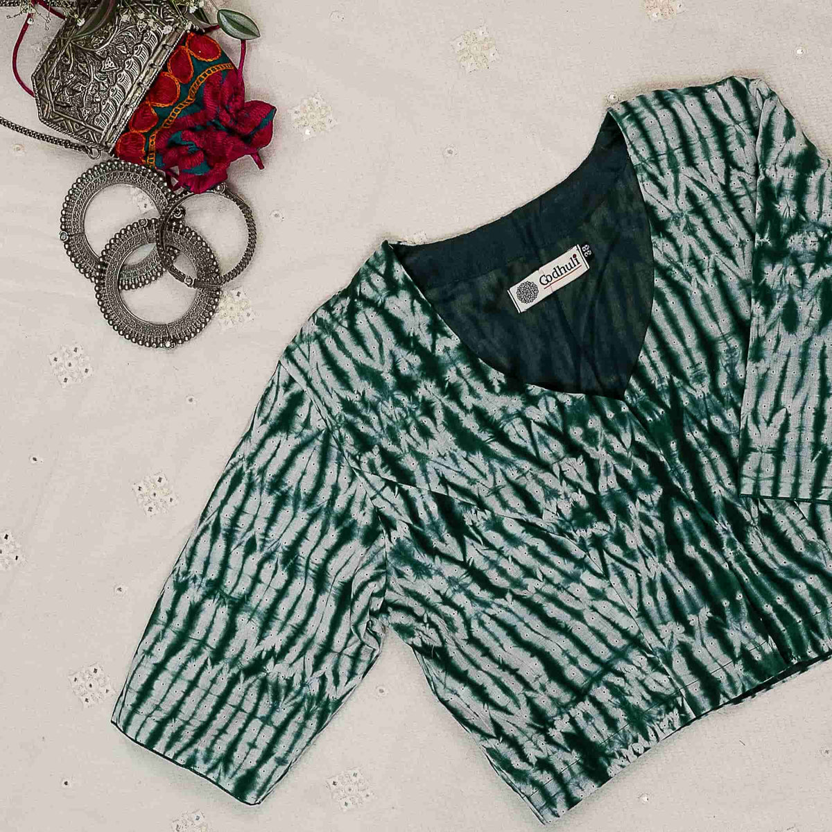 Buy Green Shibori Blouse | Godhuli