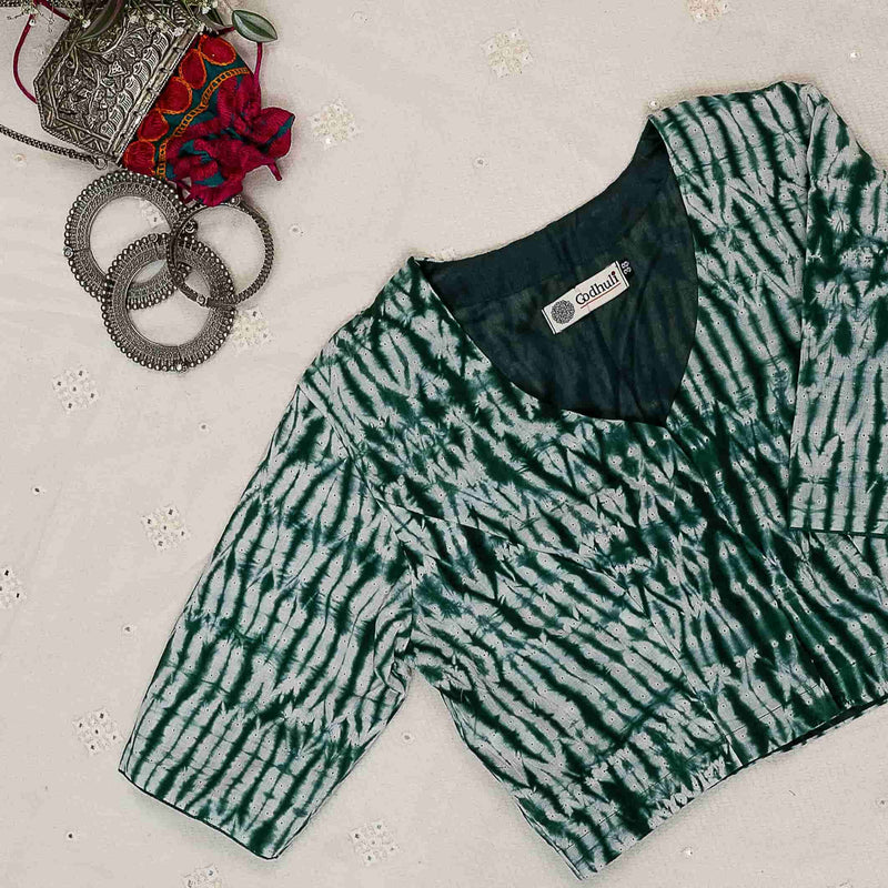 Buy Green Shibori Blouse | Godhuli