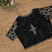 Black Gaji Silk Aari Work Readymade Blouse | Godhuli