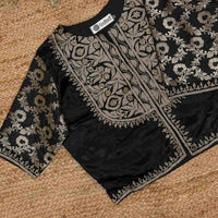 Black Gaji Silk Aari Work Readymade Blouse | Godhuli