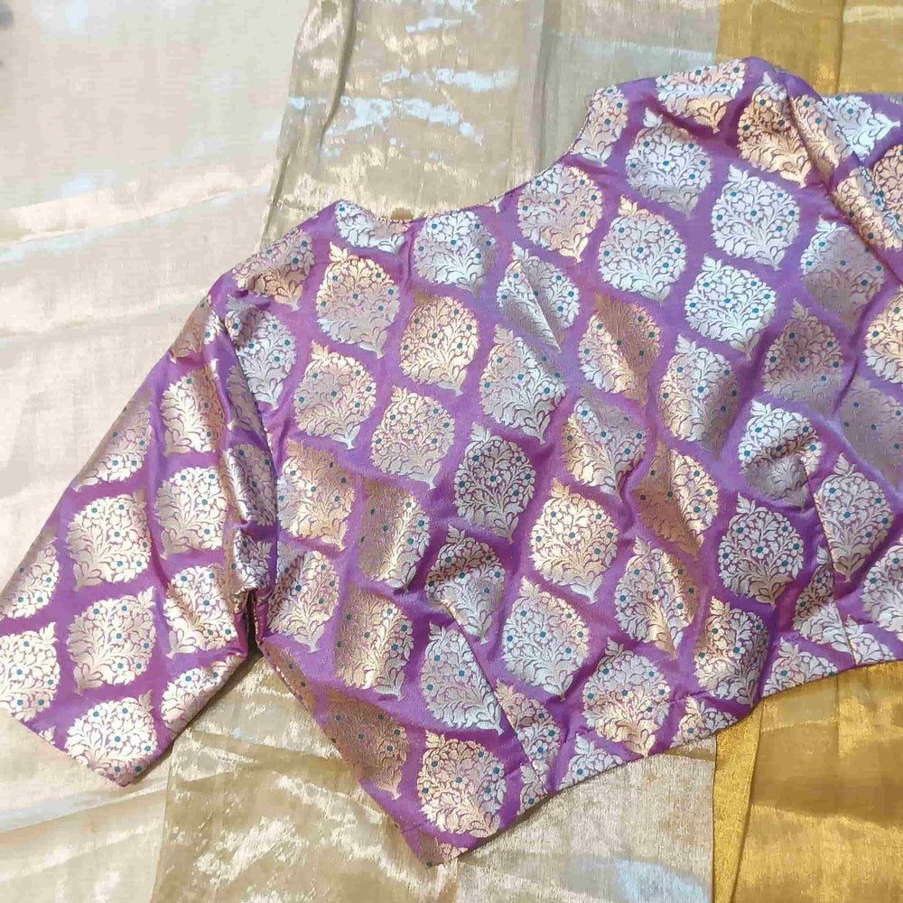 Lavender Banarasi Brocade Readymade Blouse | Godhuli