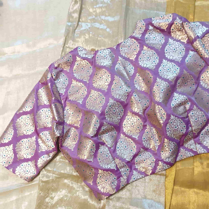 Lavender Banarasi Brocade Readymade Blouse | Godhuli
