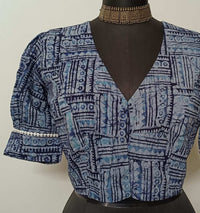Light Blue Batik Print Readymade Blouse | Godhuli