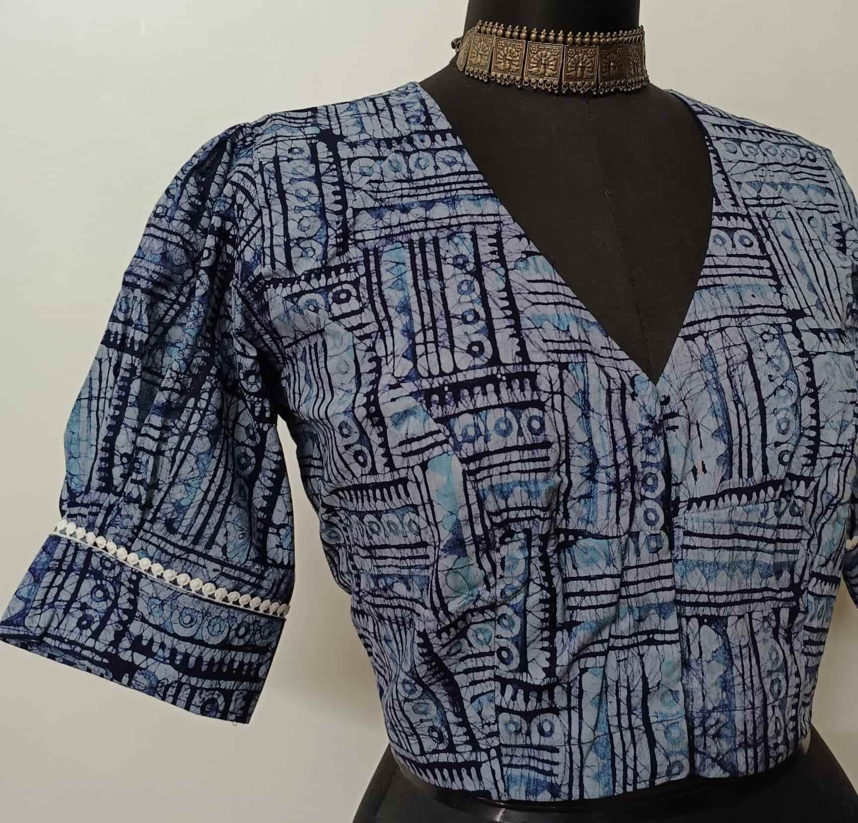Light Blue Batik Print Readymade Blouse | Godhuli