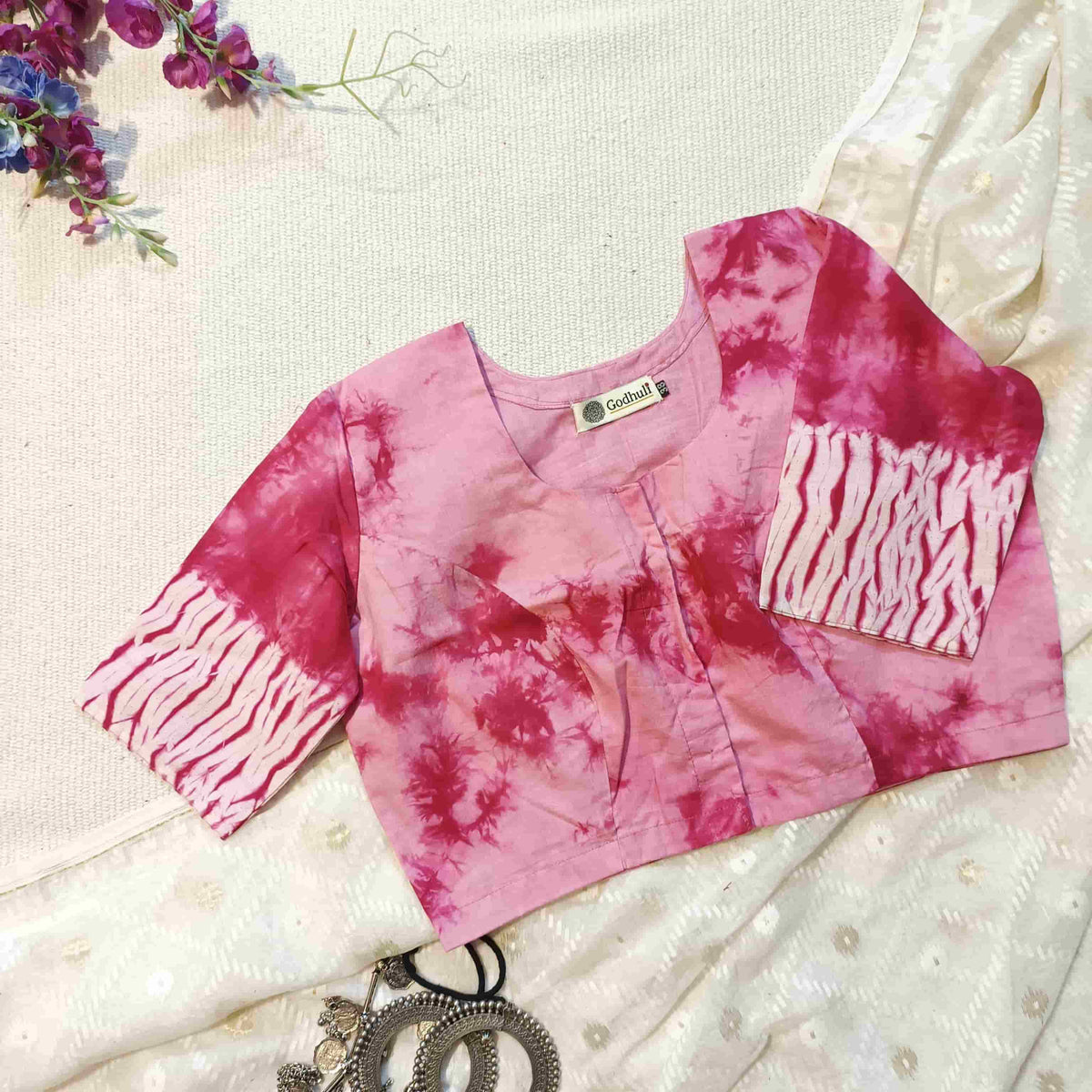 Light Pink Shibori Readymade Blouse | Godhuli