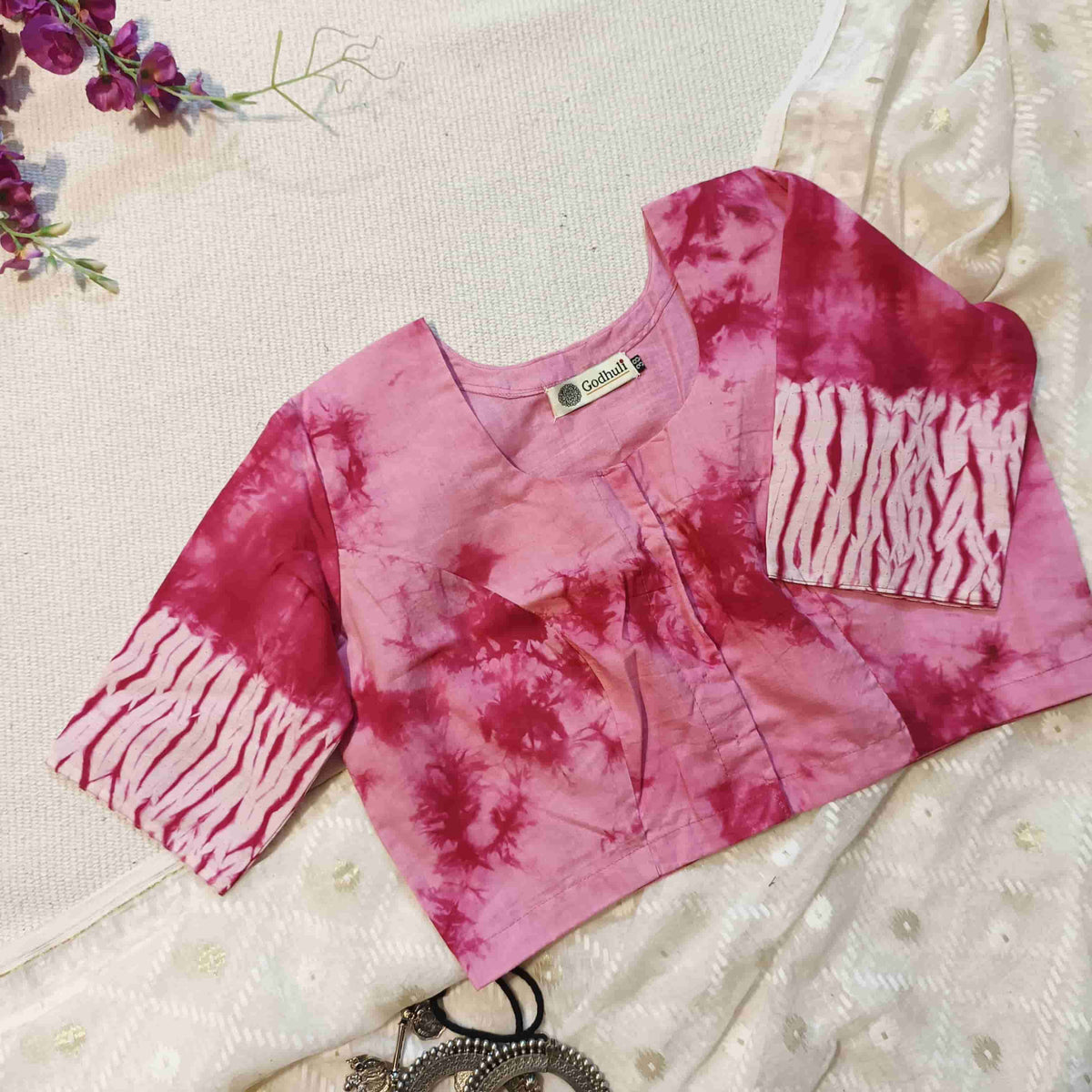 Light Pink Shibori Readymade Blouse | Godhuli