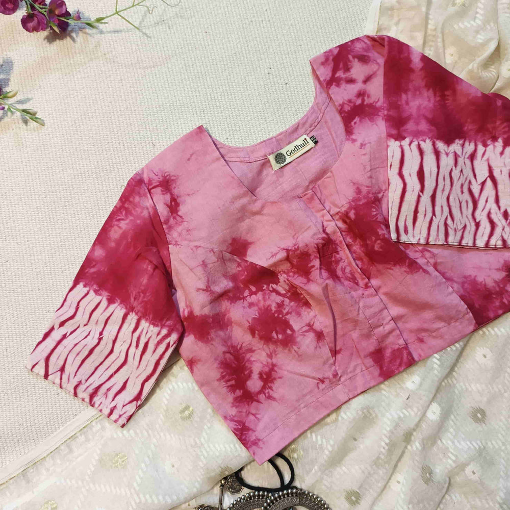 Light Pink Shibori Readymade Blouse | Godhuli