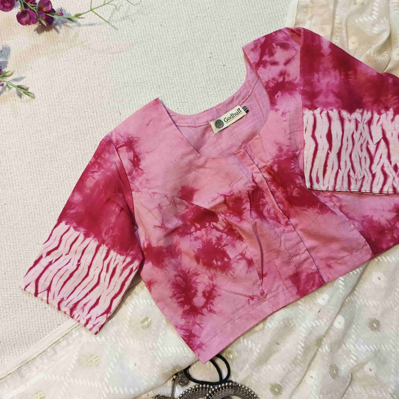 Light Pink Shibori Readymade Blouse | Godhuli