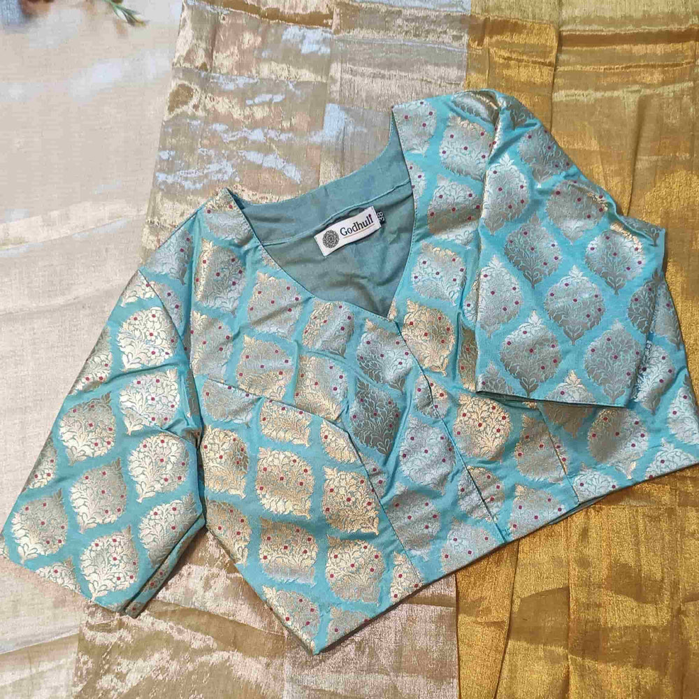 Light Sea Green Banarasi Brocade Readyamde Blouse | Godhuli