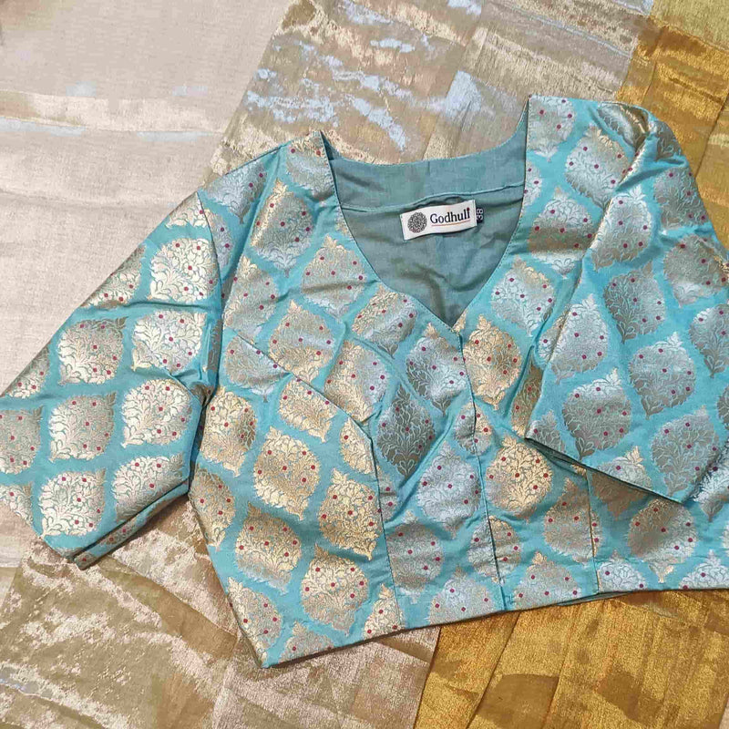 Light Sea Green Banarasi Brocade Readyamde Blouse | Godhuli
