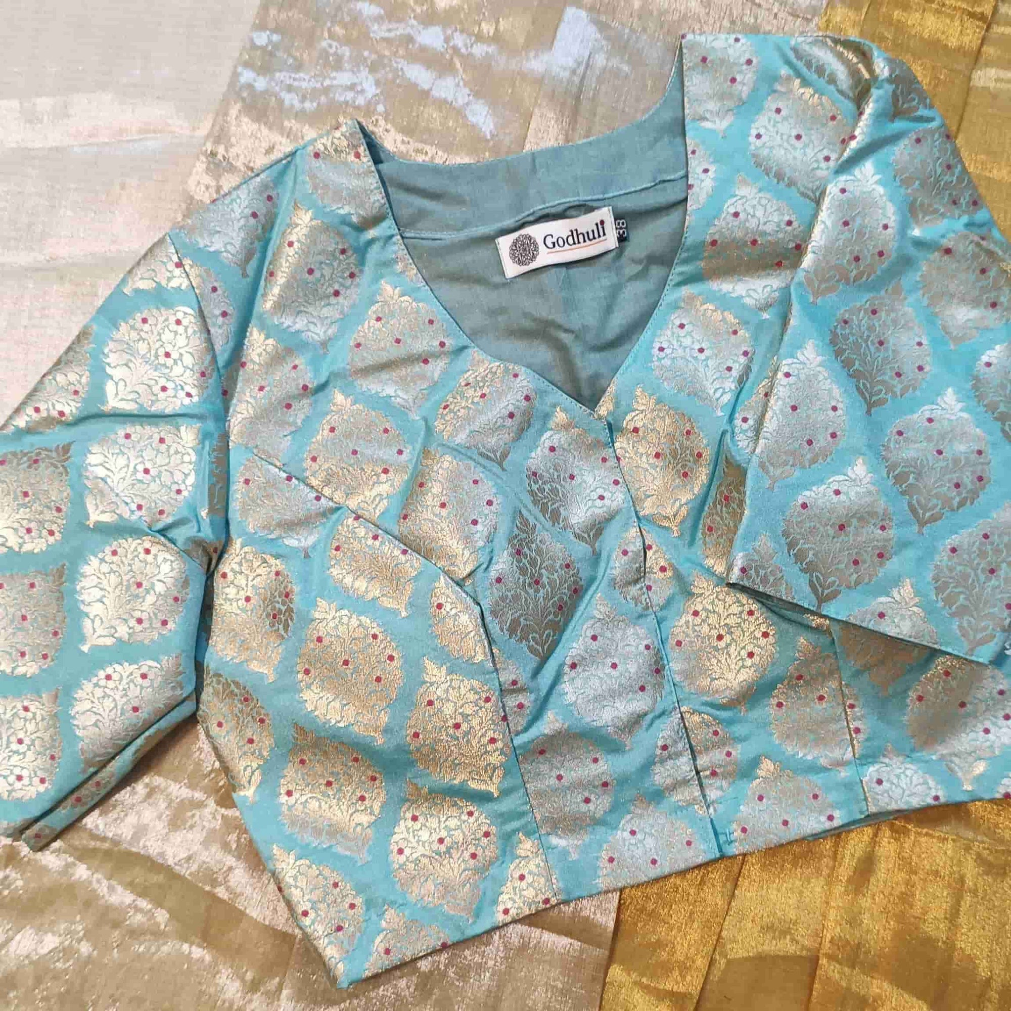 Light Sea Green Banarasi Brocade Readyamde Blouse | Godhuli