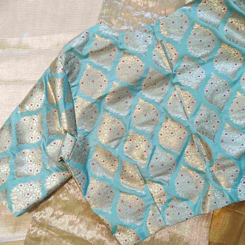 Light Sea Green Banarasi Brocade Readyamde Blouse | Godhuli