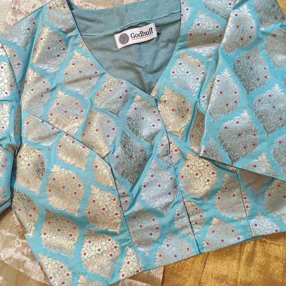Light Sea Green Banarasi Brocade Readyamde Blouse | Godhuli