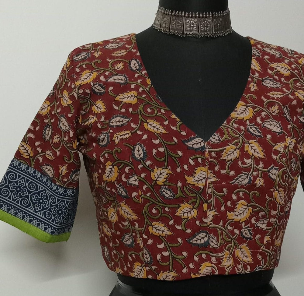 Madder Color Kalamkari Readymade Blouse | Godhuli