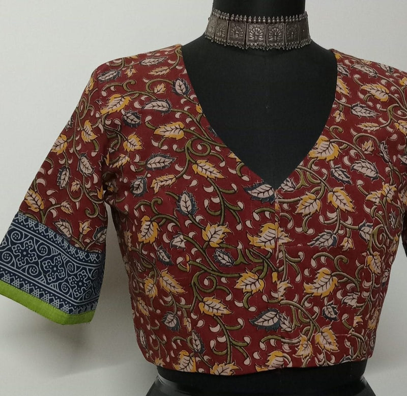 Madder Color Kalamkari Readymade Blouse | Godhuli