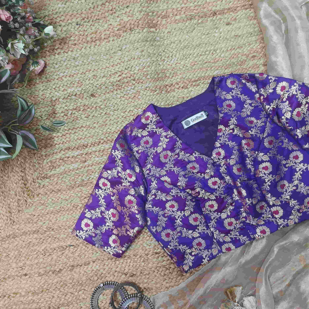 Magenta Purple Banarasi Brocade Readymade Blouse | Godhuli