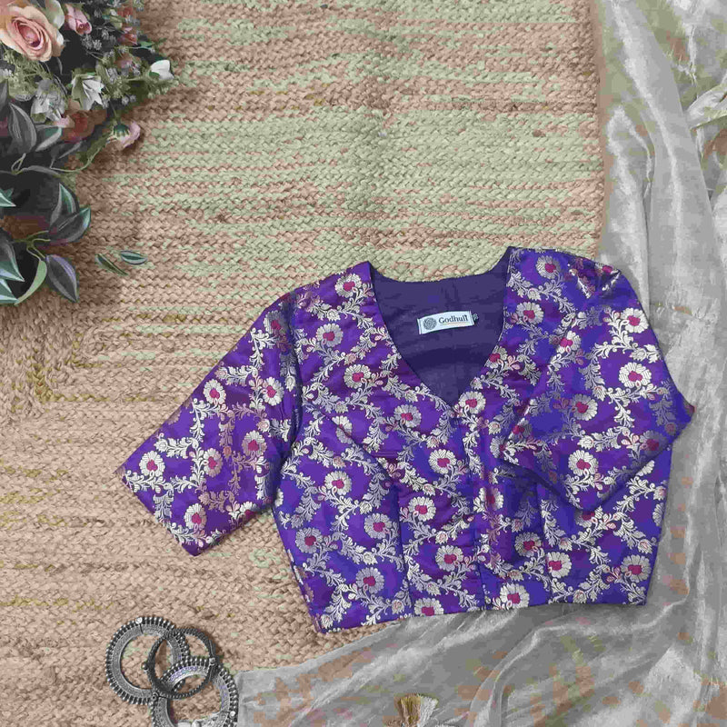 Magenta Purple Banarasi Brocade Readymade Blouse | Godhuli