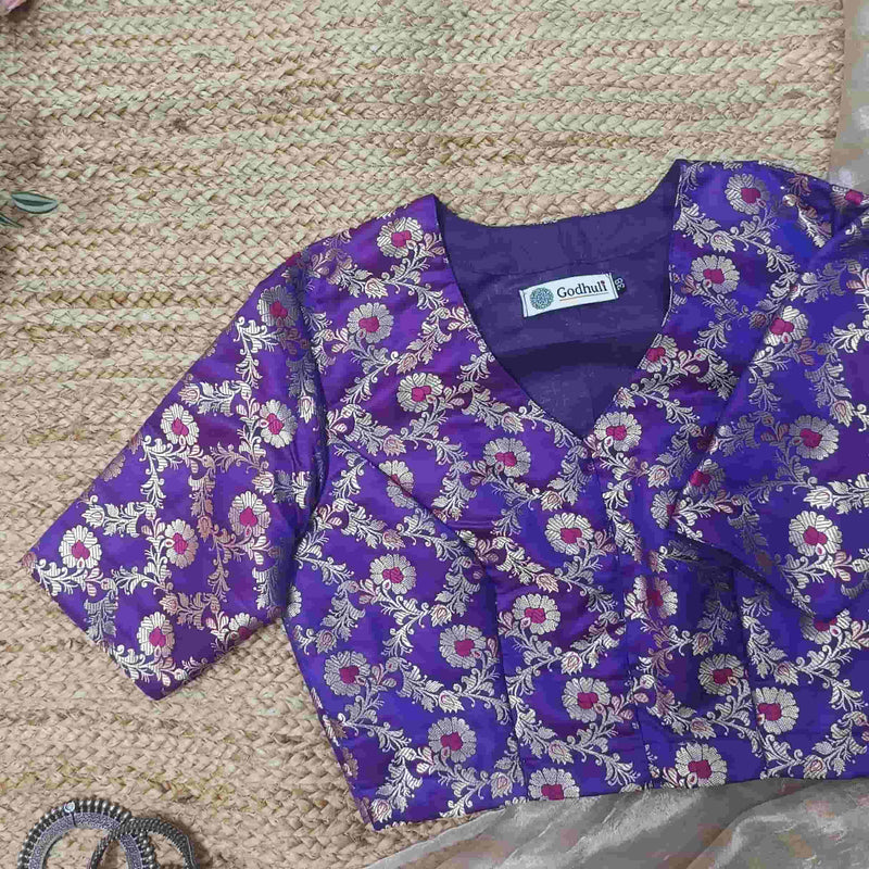 Magenta Purple Banarasi Brocade Readymade Blouse | Godhuli
