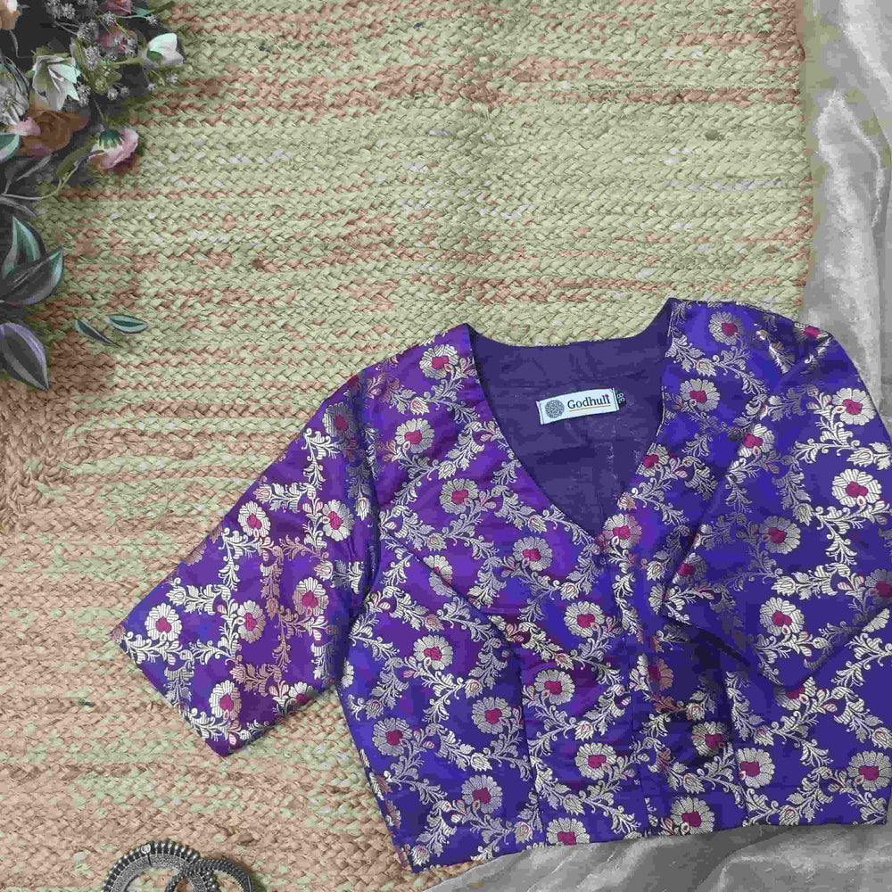 Magenta Purple Banarasi Brocade Readymade Blouse | Godhuli