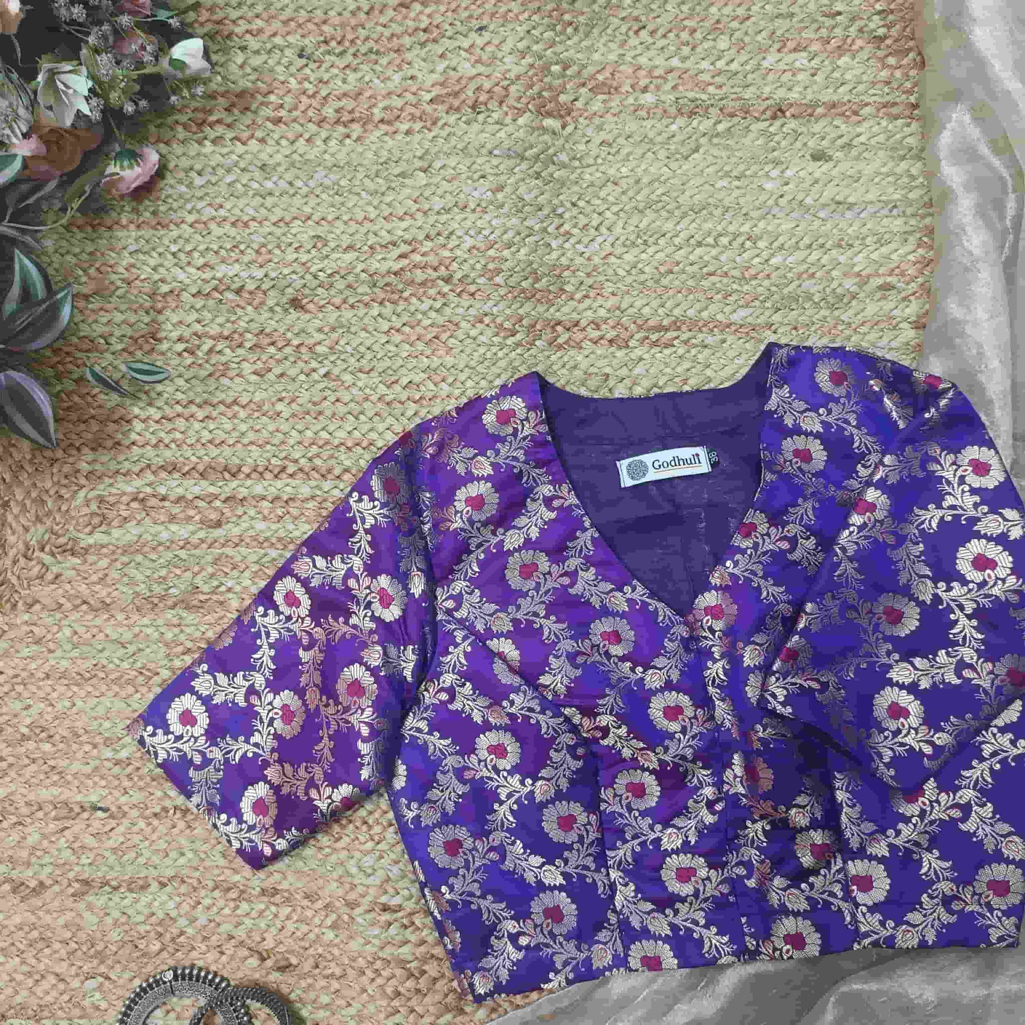 Magenta Purple Banarasi Brocade Readymade Blouse | Godhuli